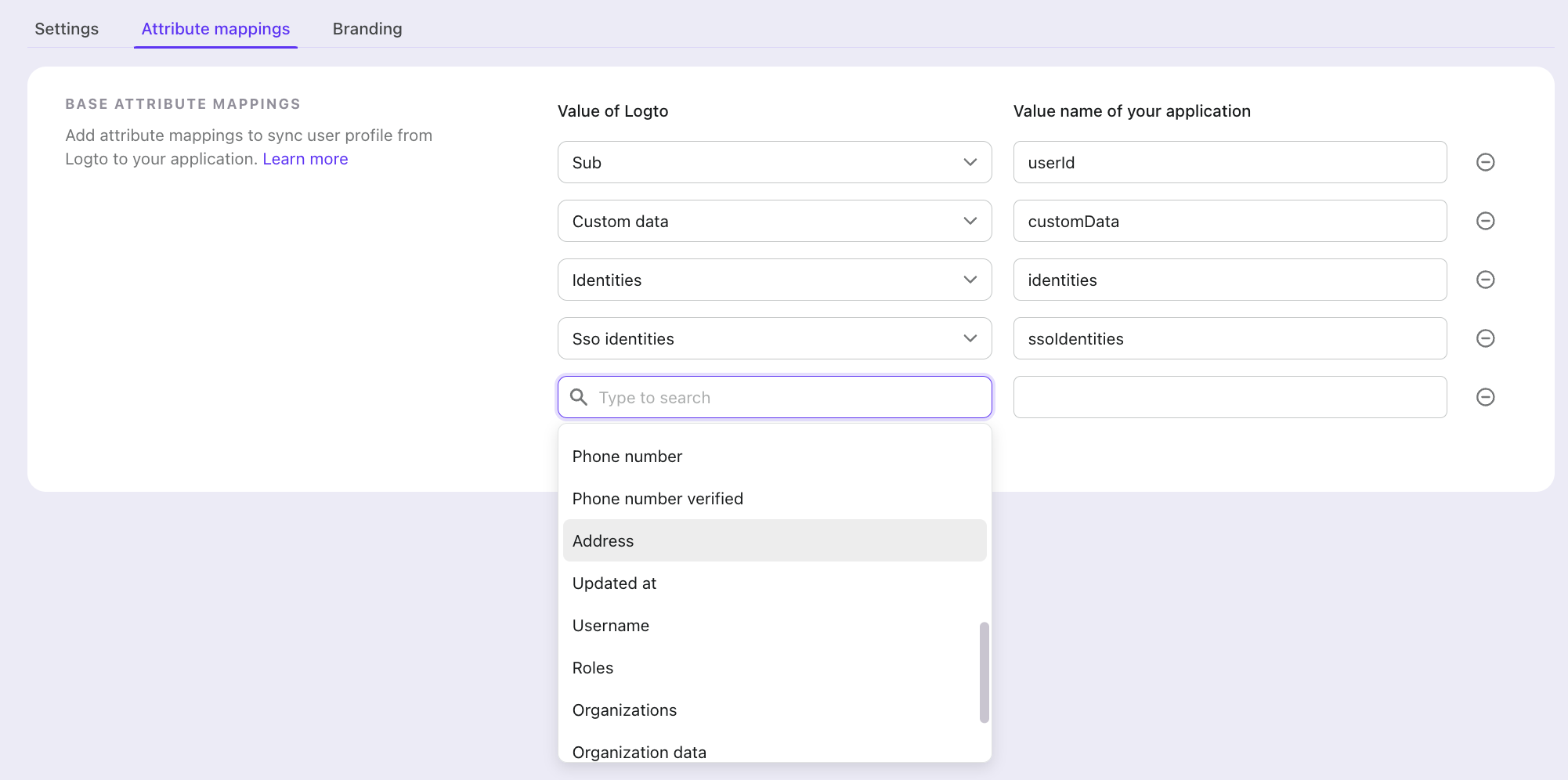 Mapeo de atributos de la app SAML