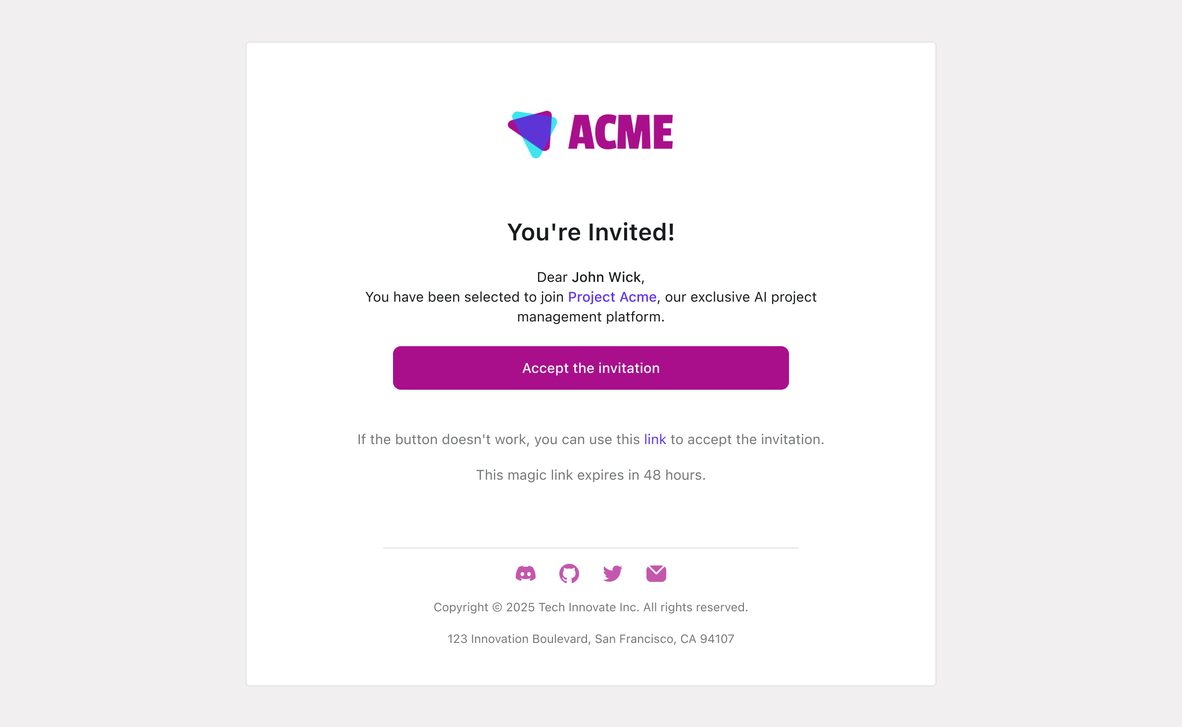 Modelo de e-mail de registro apenas por convite